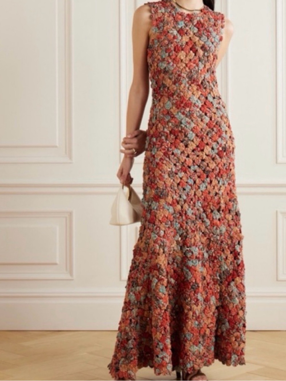Ulla Johnson Multicolor Crochet Maxi Dress in Rust, Terracotta & Dusty Blue